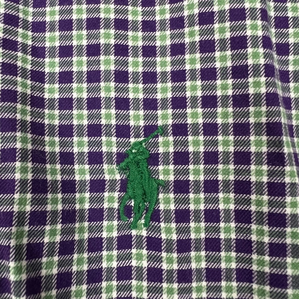Polo Ralph Lauren Button Up Shirt Mens XLT Tall Purple Check Long Sleeve Green - Picture 5 of 10